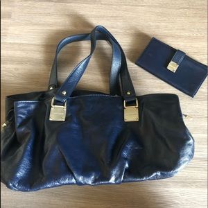 Michael Kors navy blue leather purse and wallet